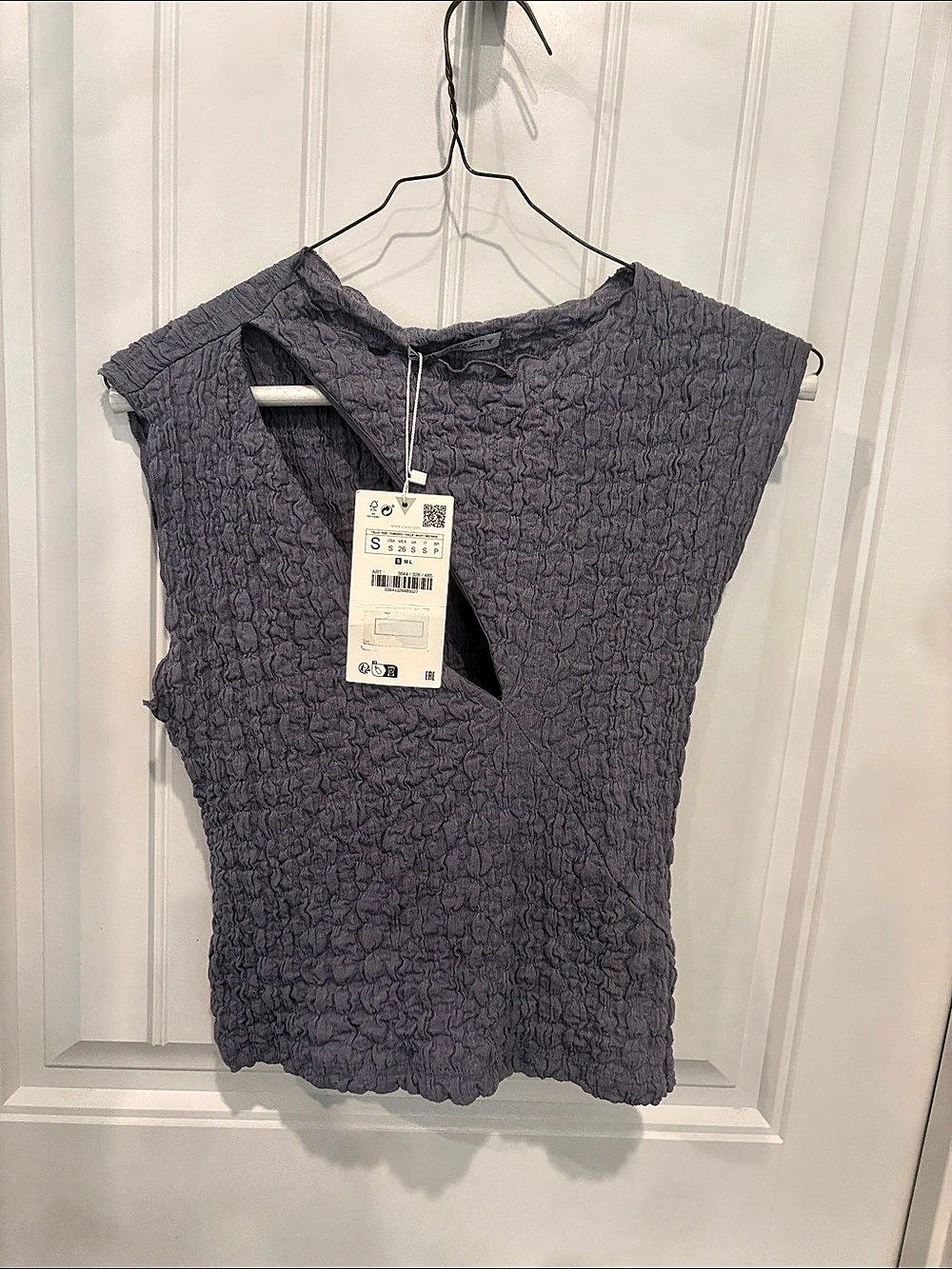 Zara Textured Cut-Out Top Short Sleeve Purple Size Small